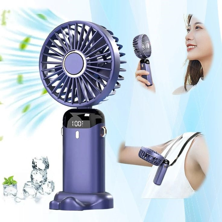 Portable Hand-held Folding Desk Fan - 5 Speed - USB Rechargeable