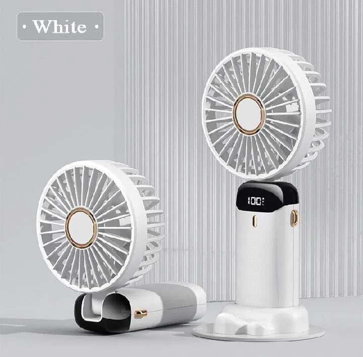 Portable Hand-held Folding Desk Fan - 5 Speed - USB Rechargeable