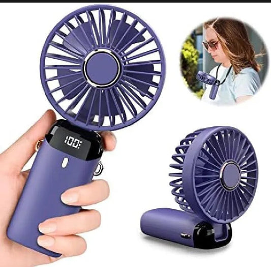Portable Hand-held Folding Desk Fan - 5 Speed - USB Rechargeable