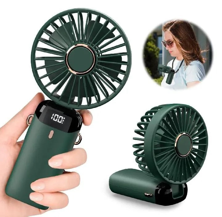 Portable Hand-held Folding Desk Fan - 5 Speed - USB Rechargeable