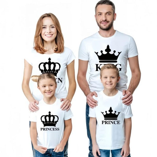 Combo Of King, Queen, Prince & Princes Style White T-shirt With Cute Design