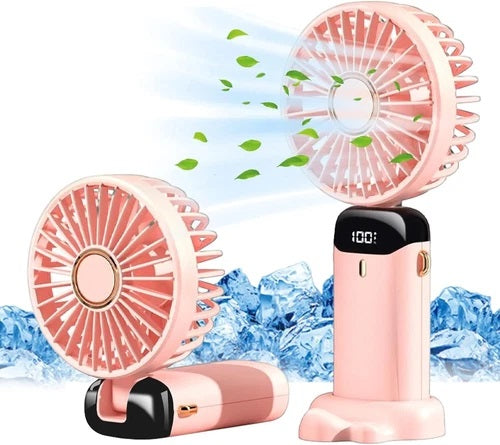 Portable Hand-held Folding Desk Fan - 5 Speed - USB Rechargeable
